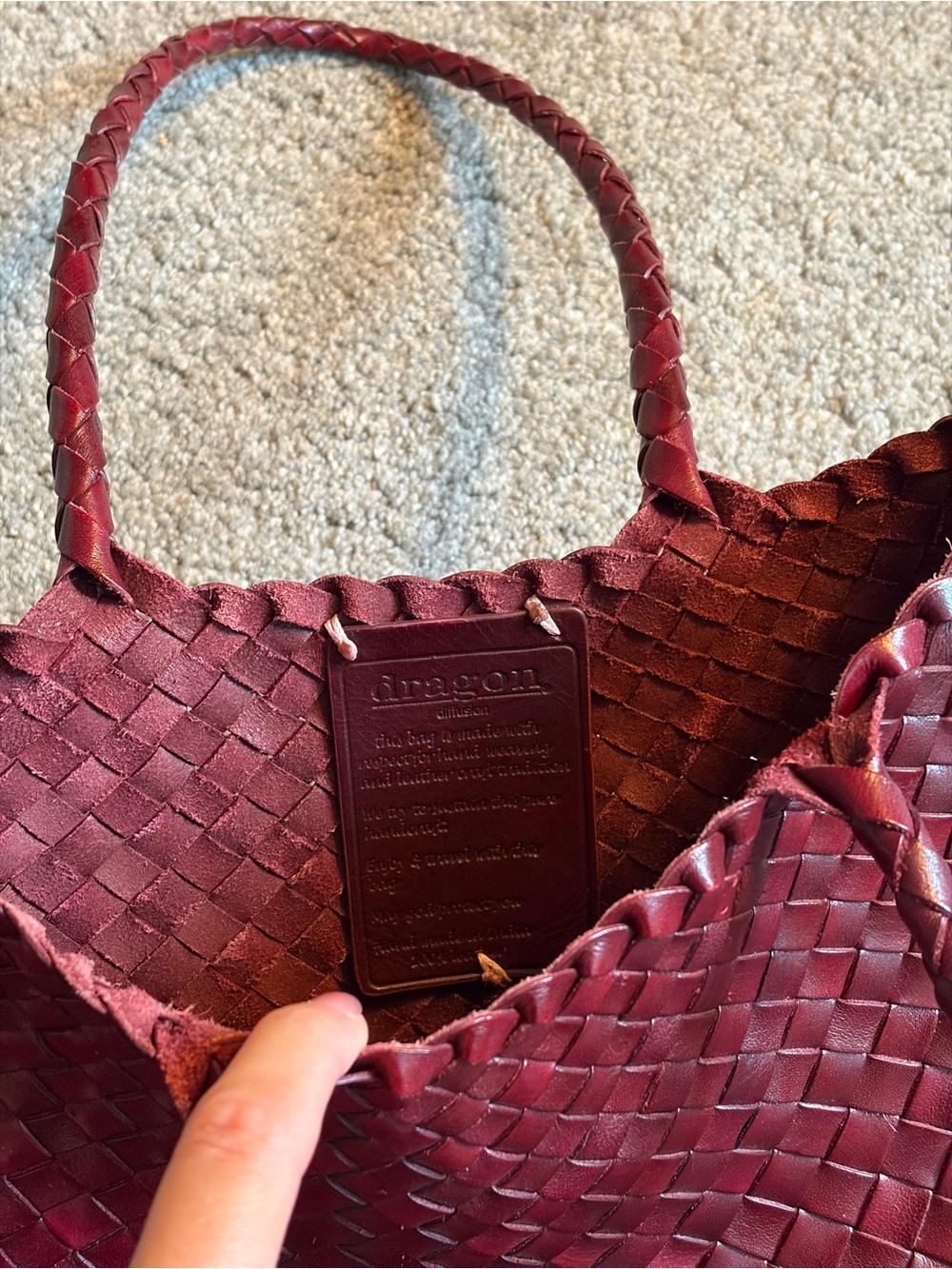 Dragon Diffusion Santa Croce Woven Tote in Bordo Red - Picture 4 of 7